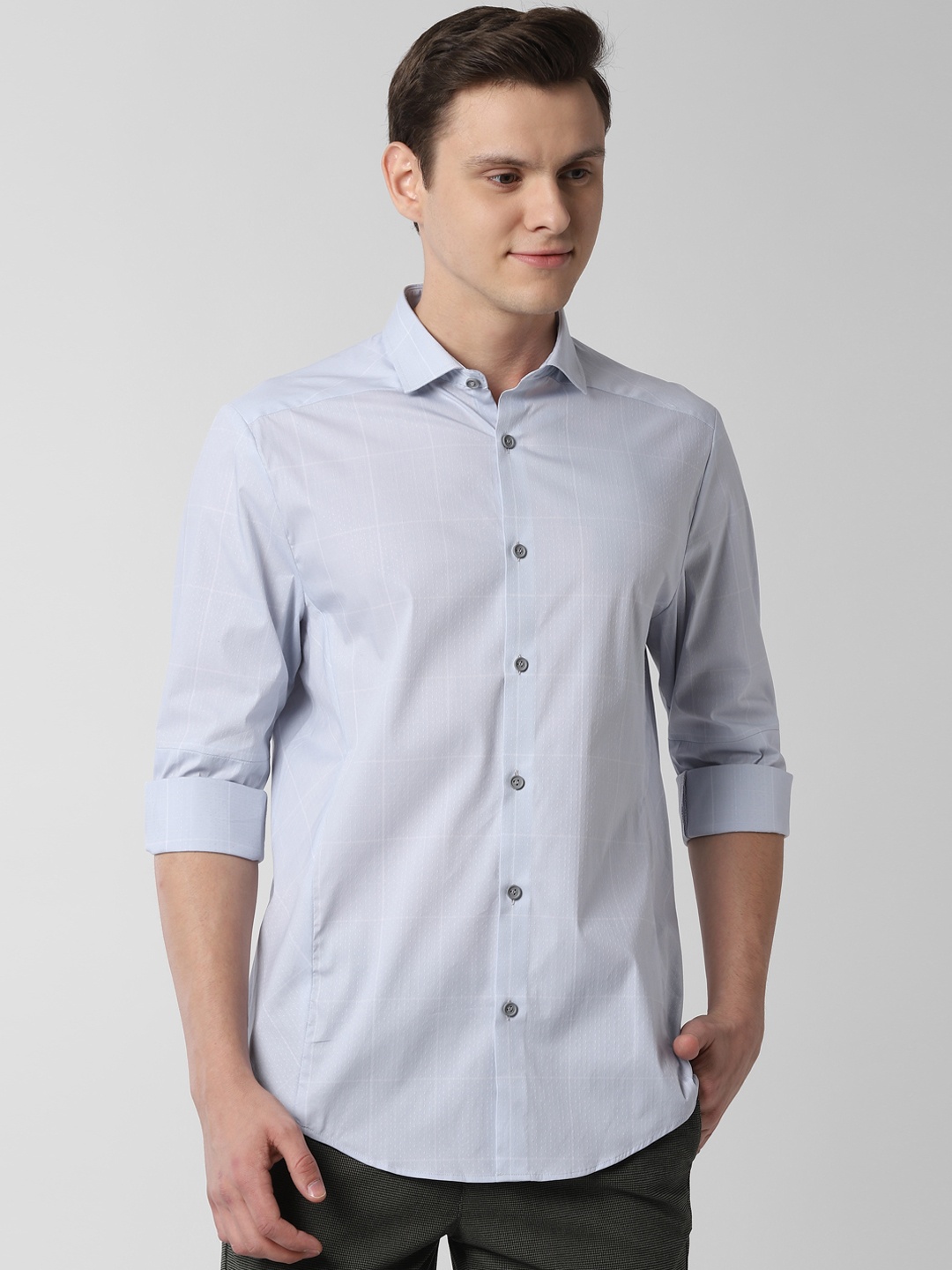 Peter England Men Blue Slim Fit Checked Casual Shirt