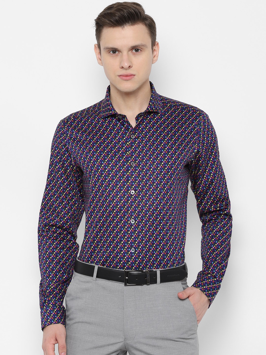 

SIMON CARTER LONDON Men Navy Blue & Purple Slim Fit Printed Formal Shirt