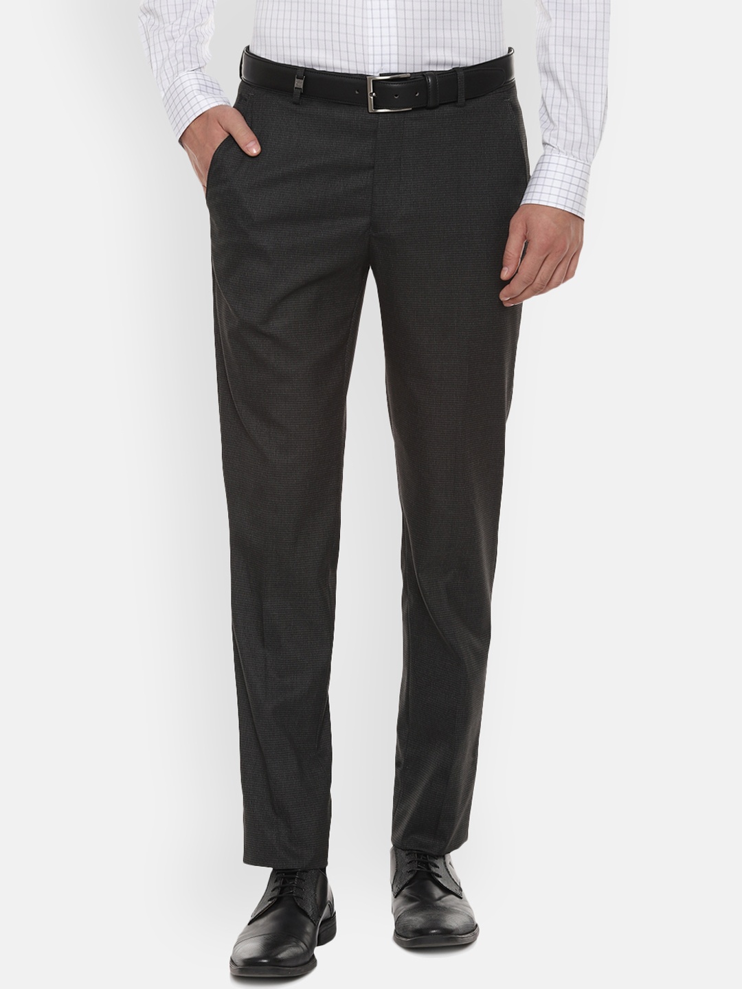 

Louis Philippe Men Charcoal & Grey Slim Fit Solid Formal Trousers
