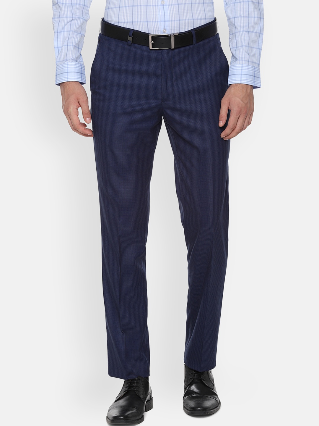 

Louis Philippe Men Navy Blue Slim Fit Self Design Formal Trousers