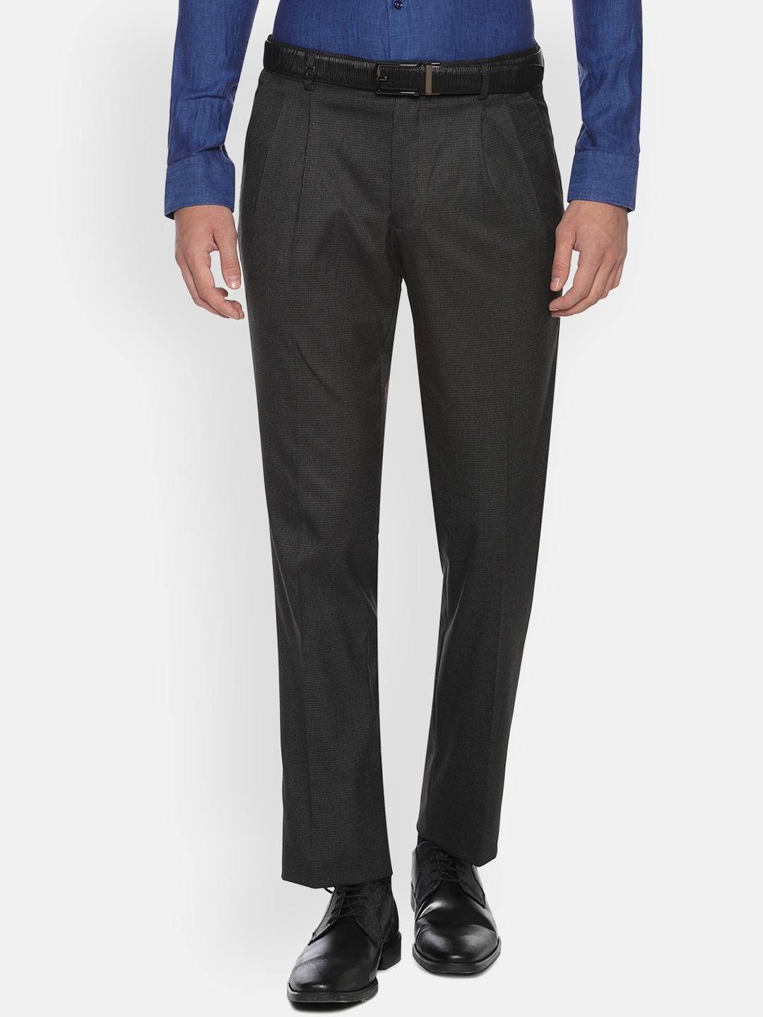 

Louis Philippe Men Charcoal Grey Regular Fit Self Design Formal Trousers