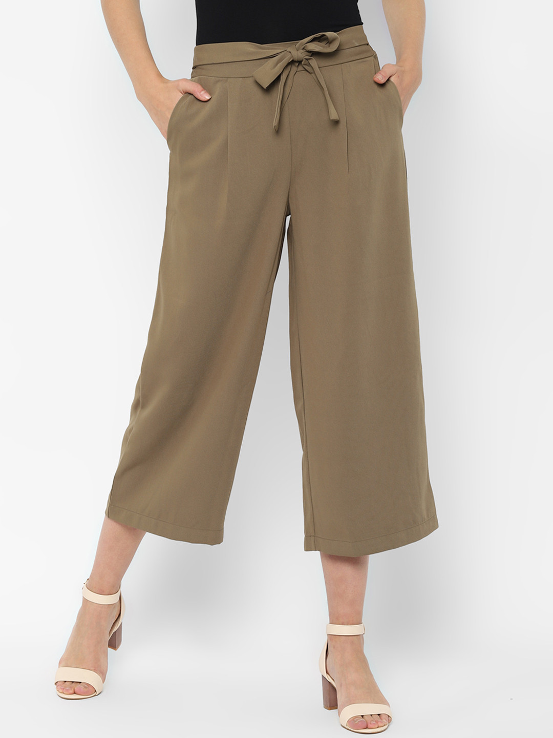 

People Women Brown Regular Fit Solid Parallel Trousers