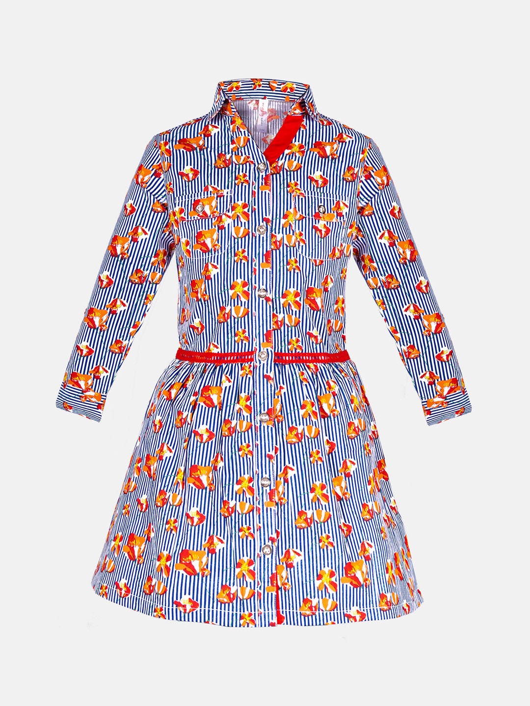 

Naughty Ninos Girls Blue & Orange Floral Printed Shirt Dress