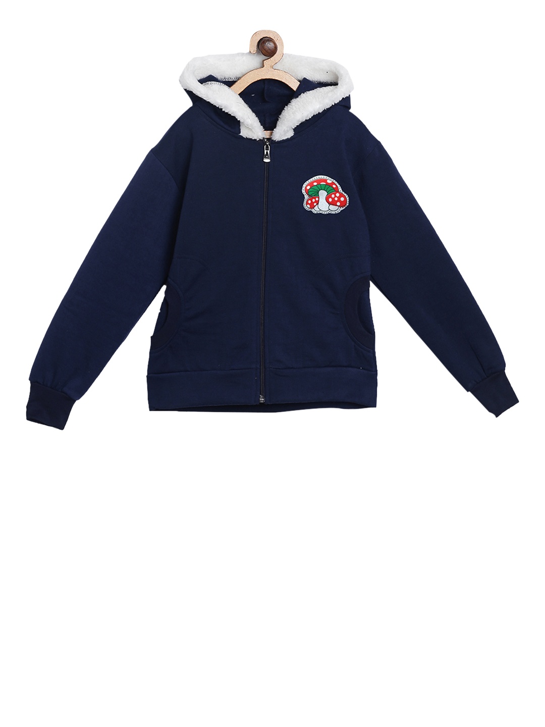

SWEET ANGEL Girls Navy Blue Solid Hooded Sweatshirt