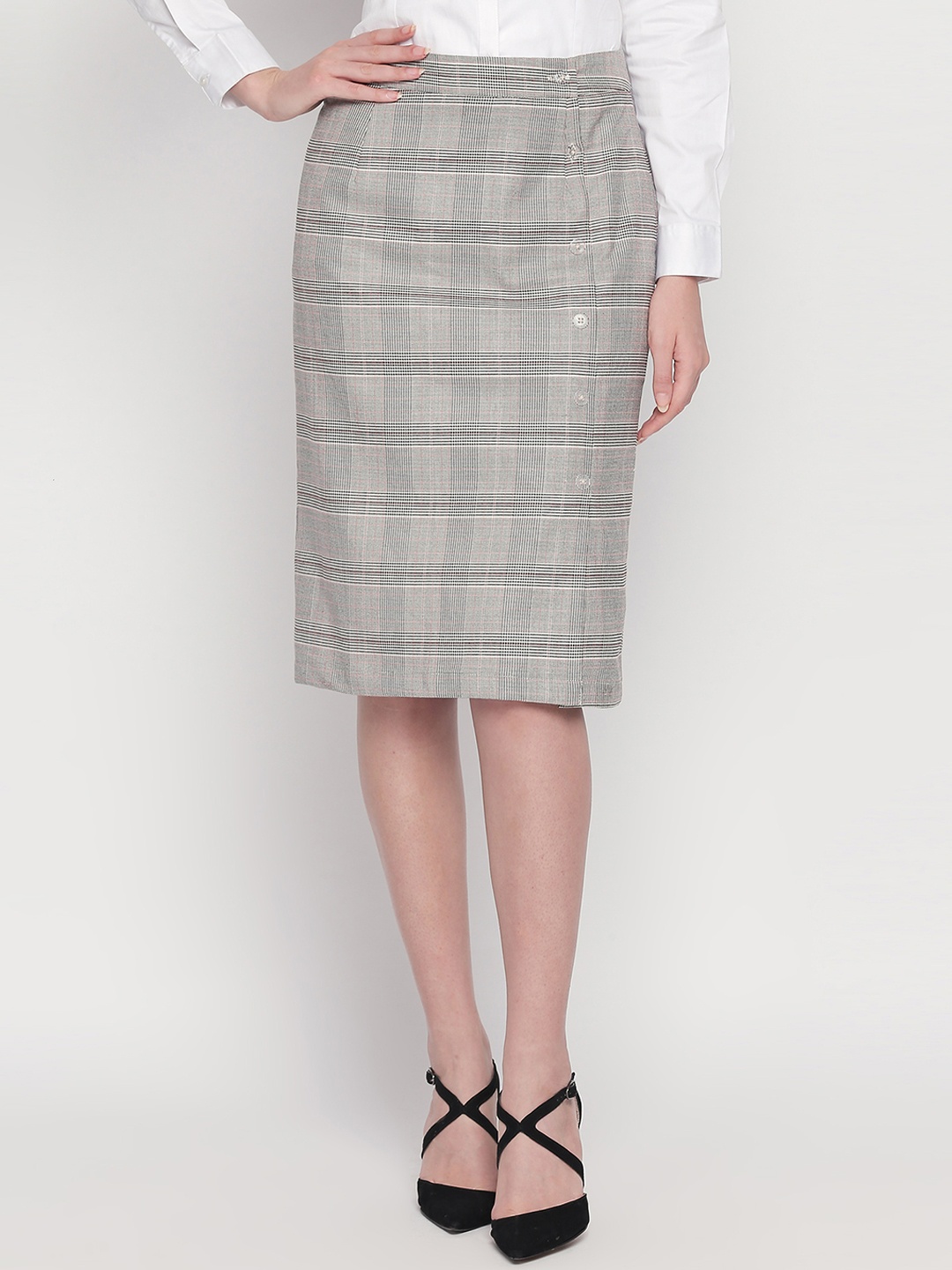 

Annabelle by Pantaloons Women White & Black Checked A-Line Skirt, Grey