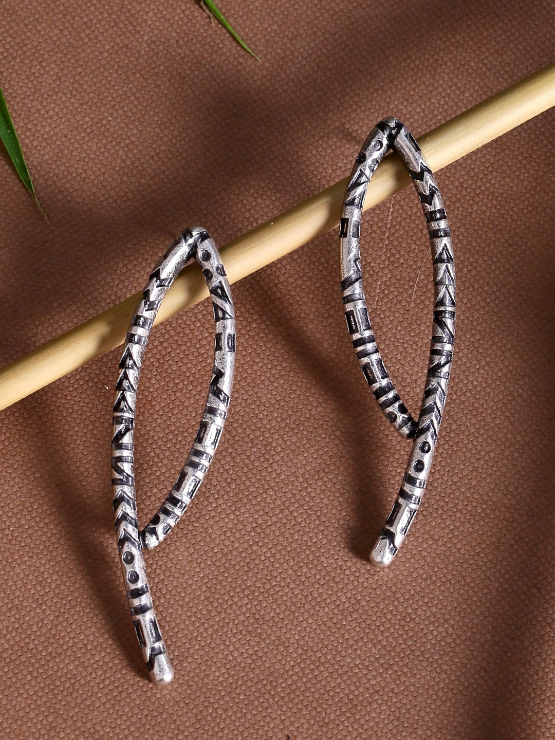 

Voylla Silver-Plated & Black Oxidised Geometric Drop Earrings