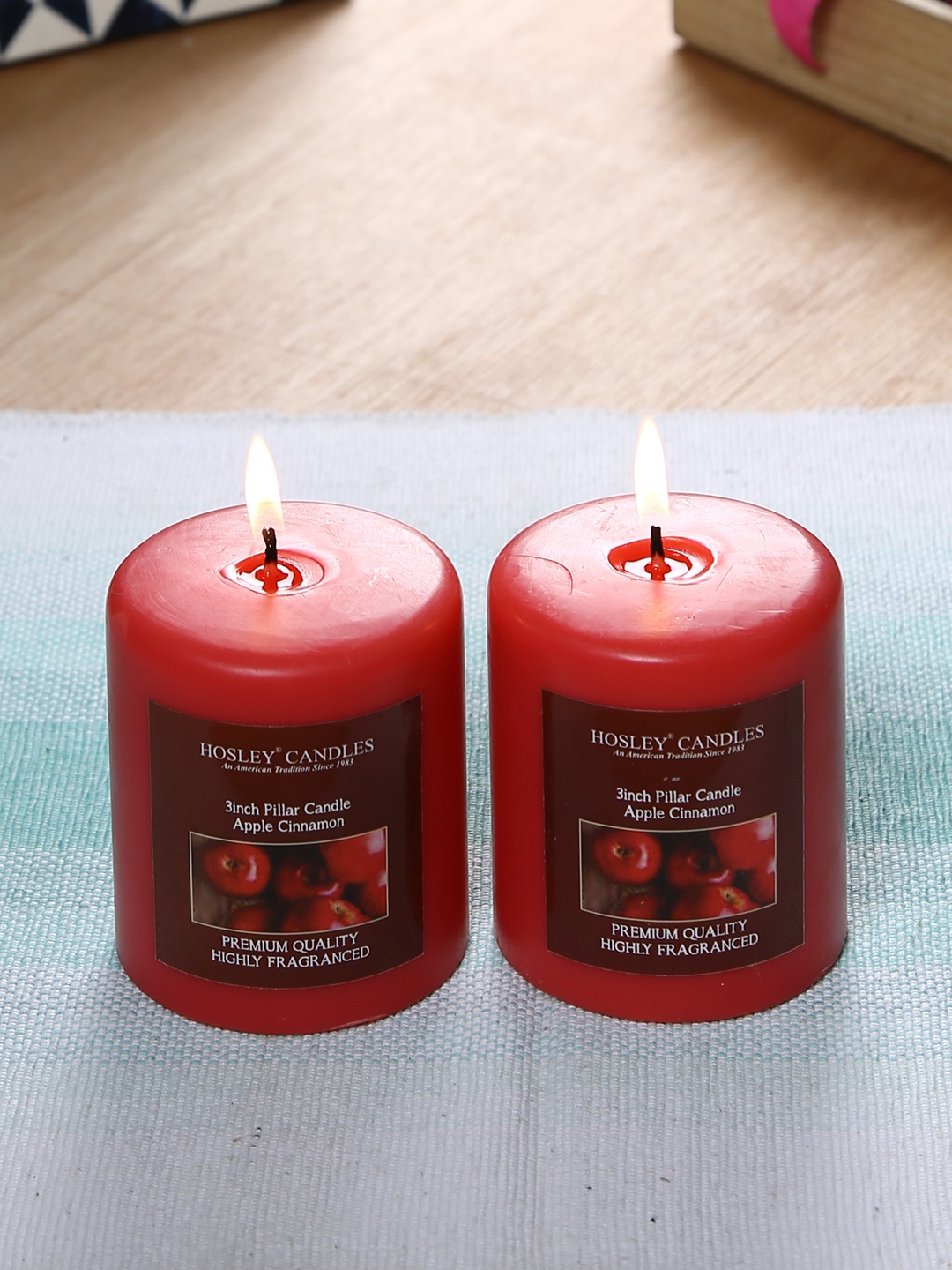 

HOSLEY Set of 2 Red Solid Apple Cinnamon Pillar Candles