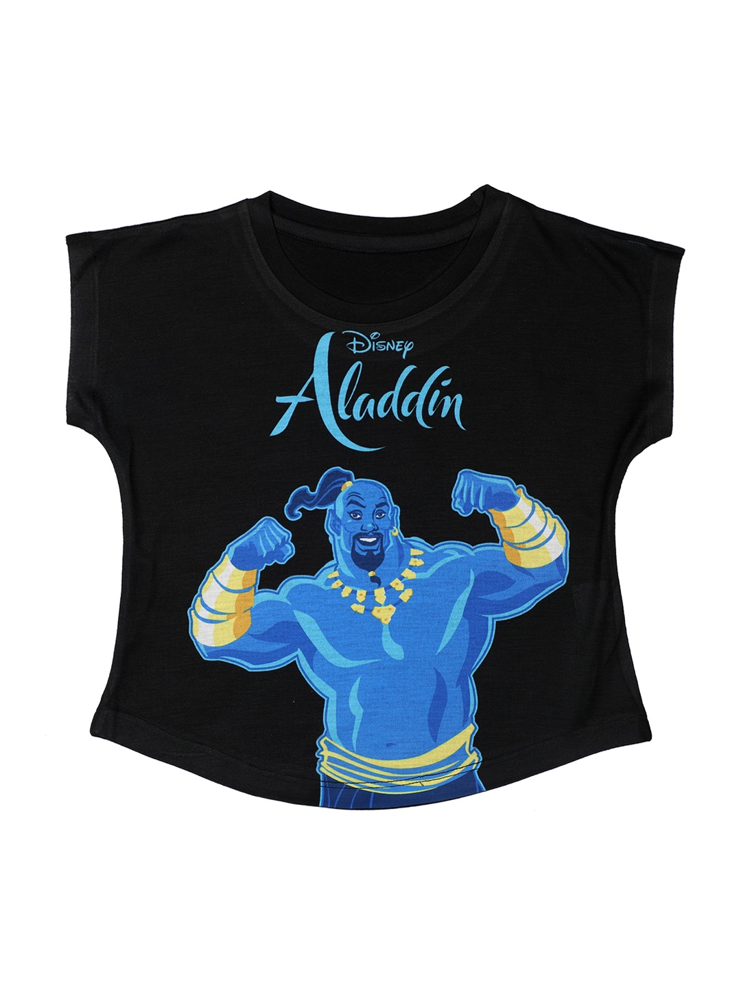 

Disney by Wear Your Mind Girls Black & Blue Printed Round Neck T-shirt