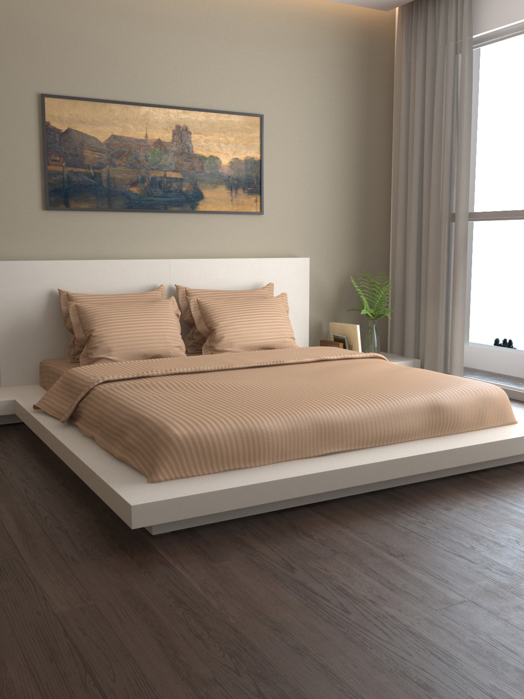 

MARK HOME Beige Striped Bedding Set