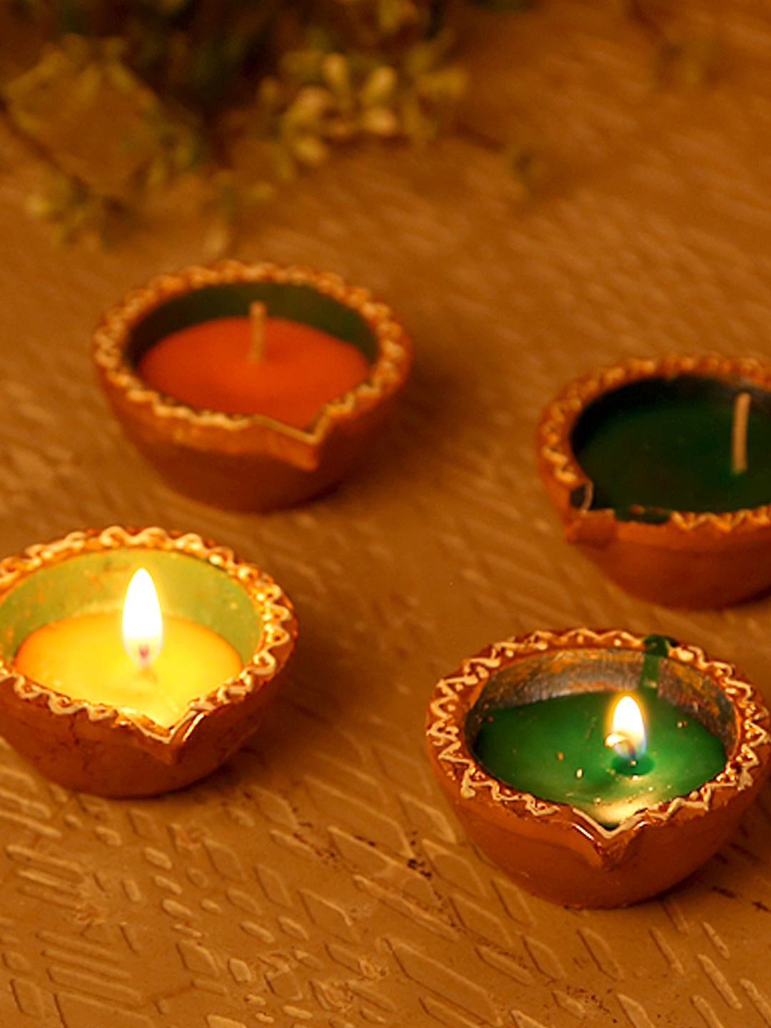 

Aapno Rajasthan Set of 4 Terracotta Wax Diyas, Green