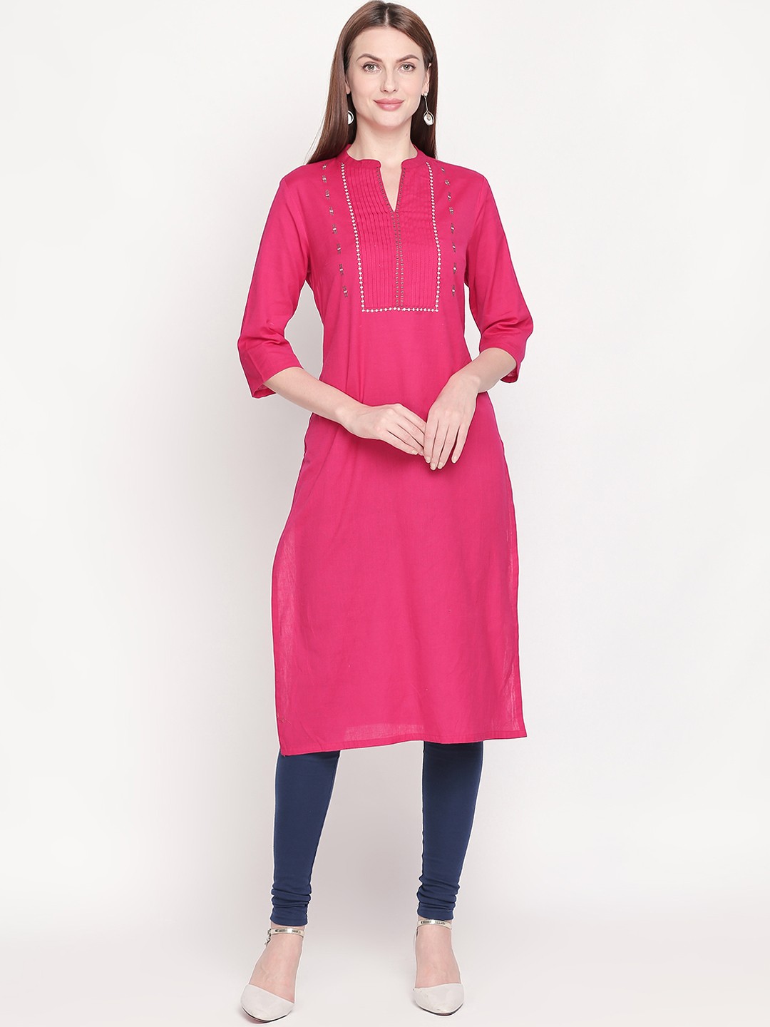 

RANGMANCH BY PANTALOONS Women Fuchsia Yoke Design Straight Kurta