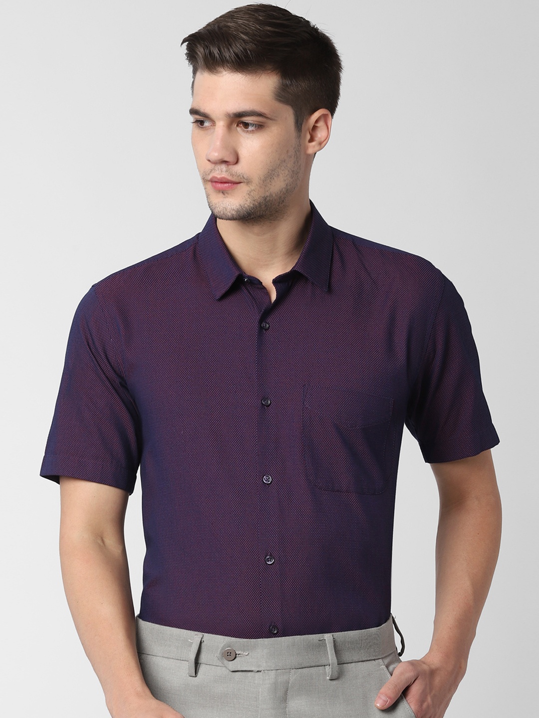 Peter England Men Purple Regular Fit Self Design Formal Shirt