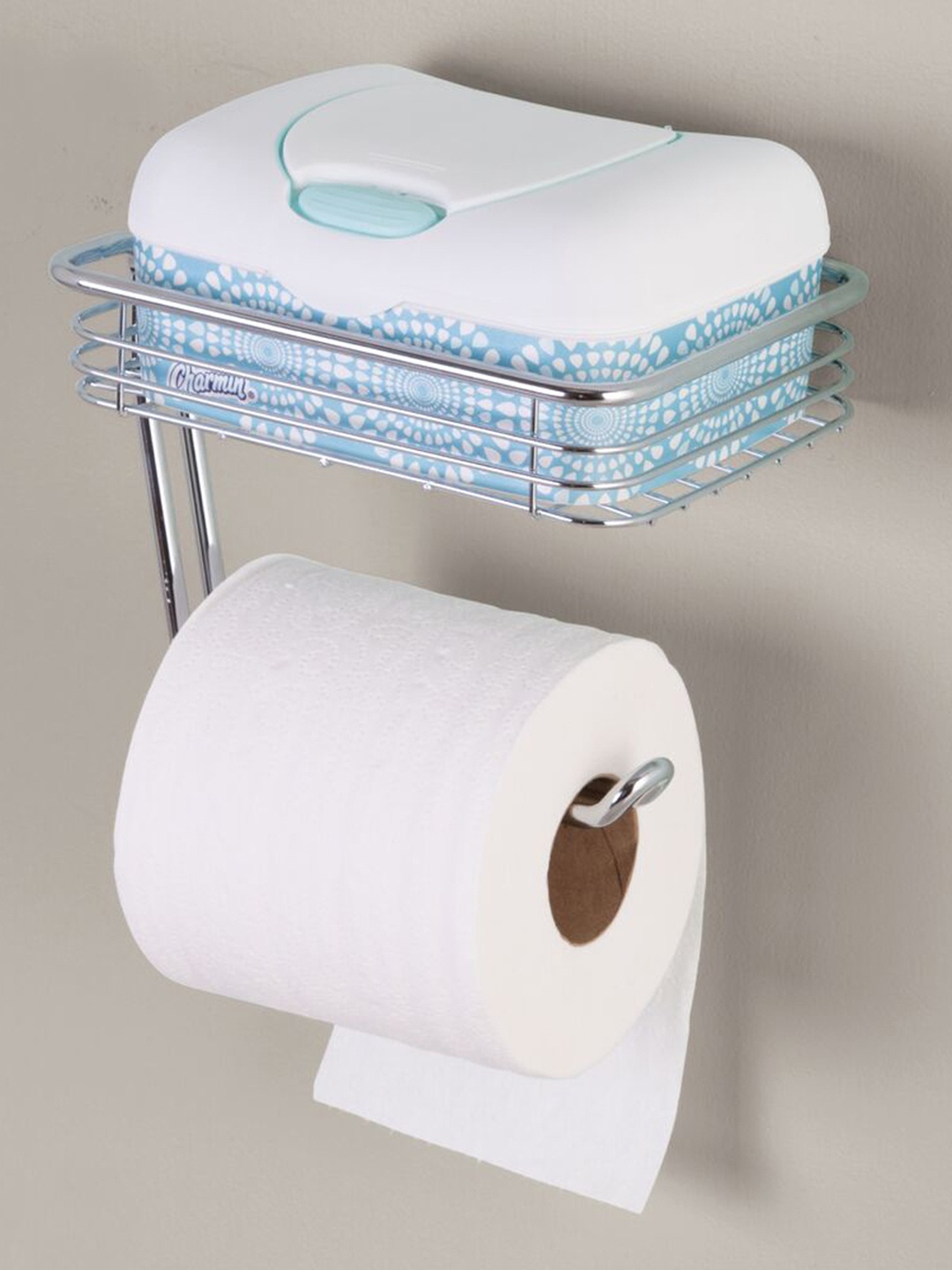 INTERDESIGN Silver Classico Wall Mount Toilet Tissue Holder With Shelf Chrome