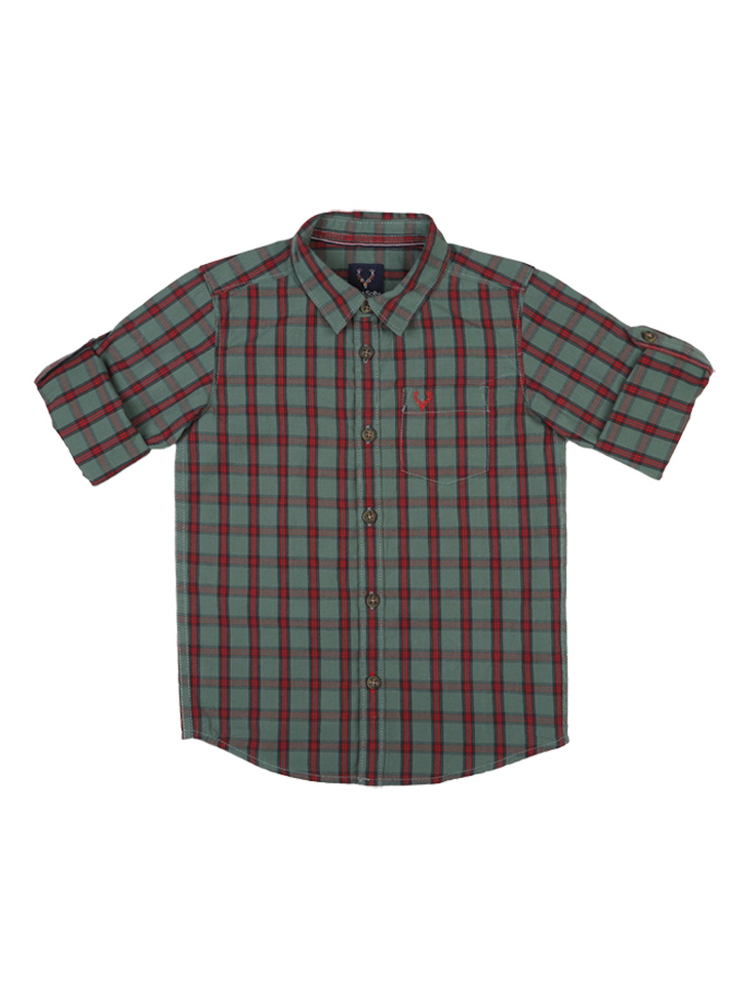 

Allen Solly Junior Boys Olive Green & Red Regular Fit Checked Casual Shirt