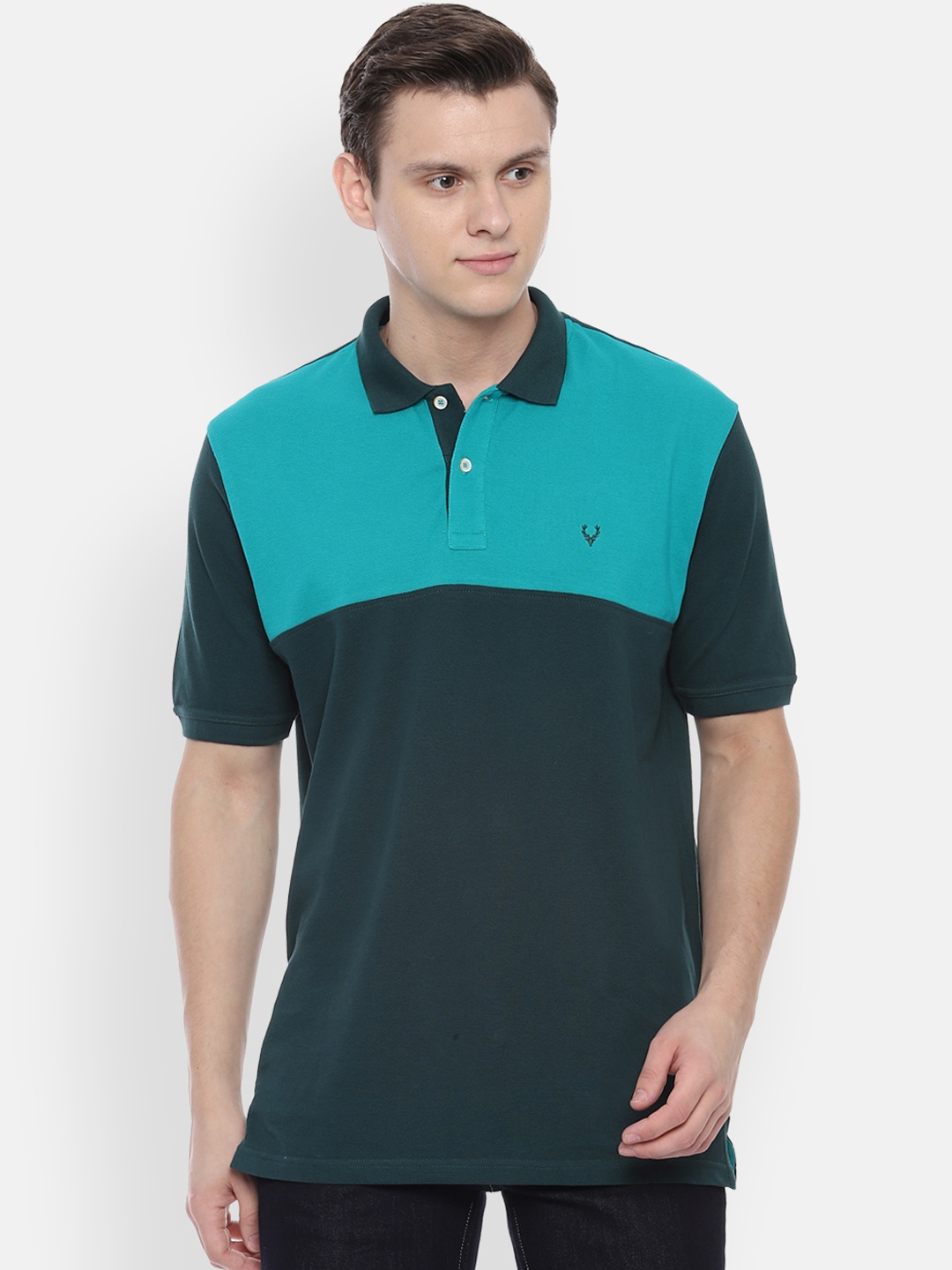 

Allen Solly Men Green Colourblocked Polo Collar Pure Cotton T-shirt