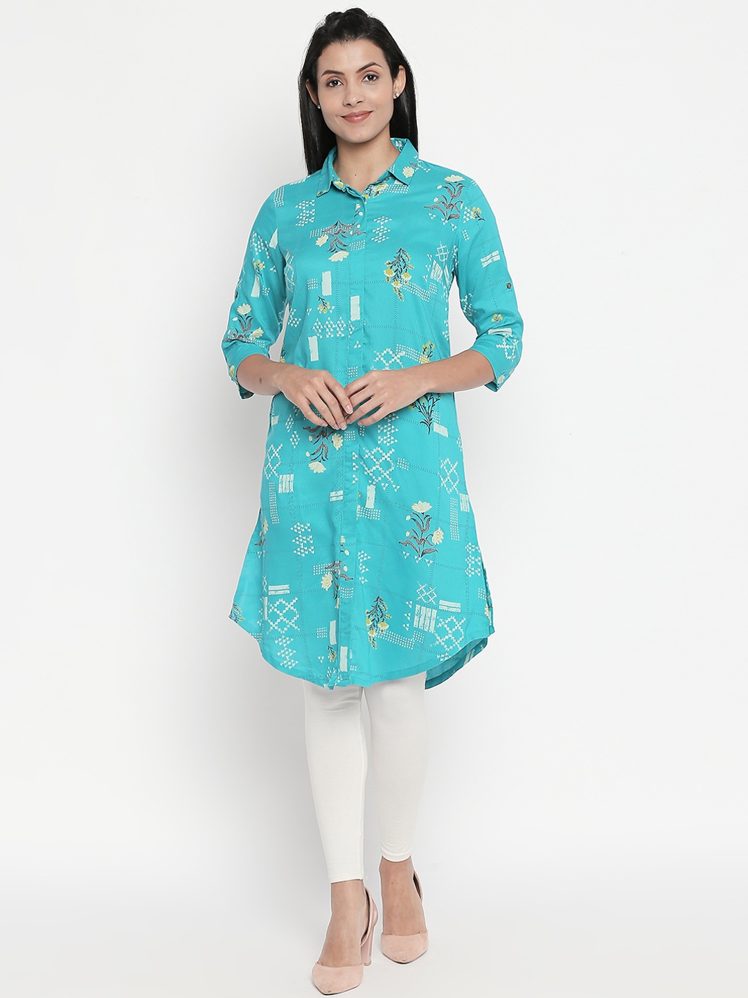 

RANGMANCH BY PANTALOONS Women Turquoise Blue Printed A-Line Kurta