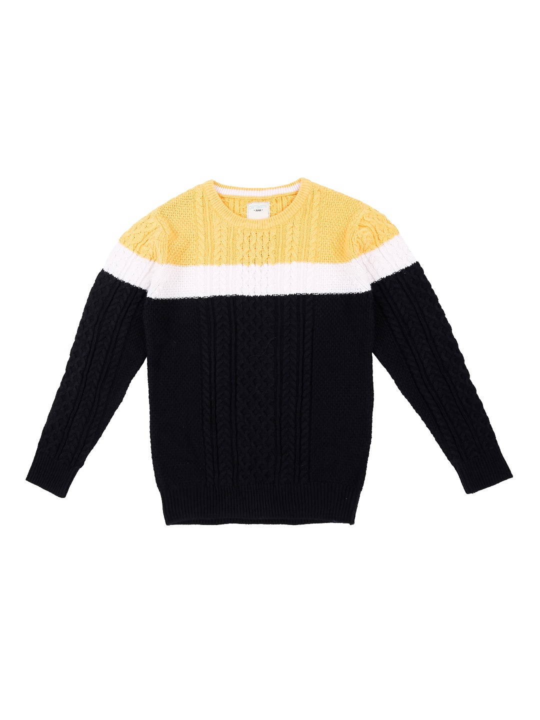 

Pantaloons Junior Boys Black & Yellow Colourblocked Sweater