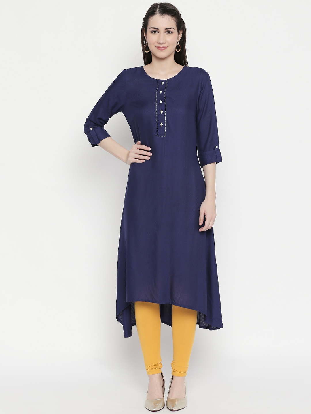 

RANGMANCH BY PANTALOONS Women Navy Blue Woven Design A-Line Kurta