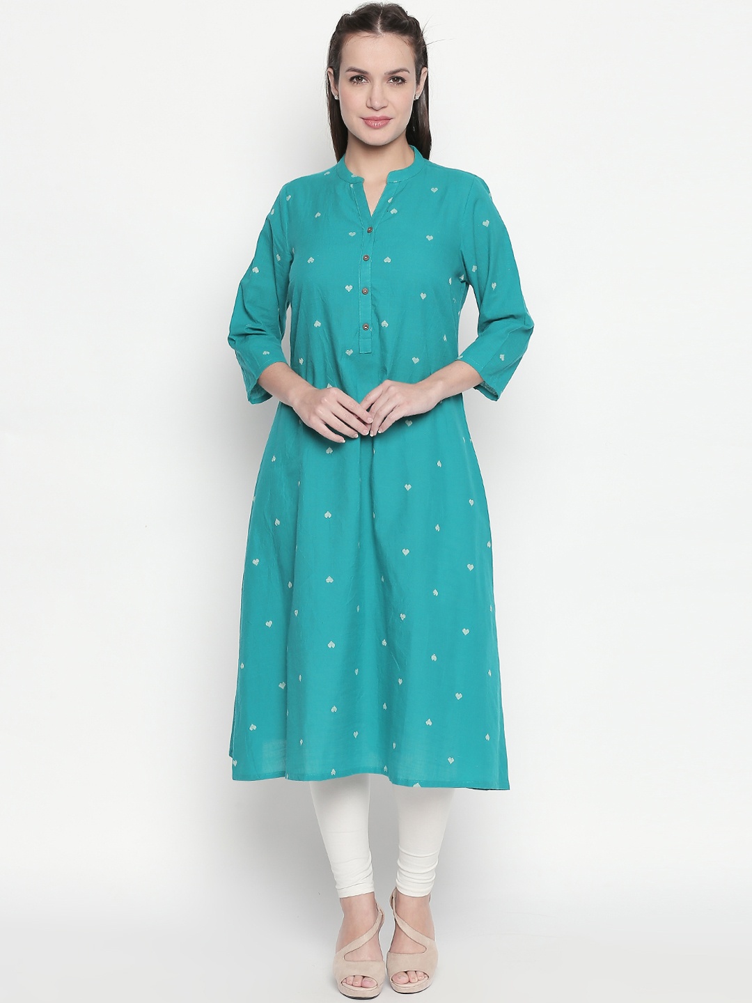 

RANGMANCH BY PANTALOONS Women Teal Woven Design A-Line Kurta