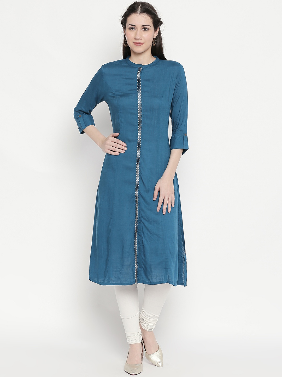 

RANGMANCH BY PANTALOONS Women Teal Blue Printed A-Line Kurta