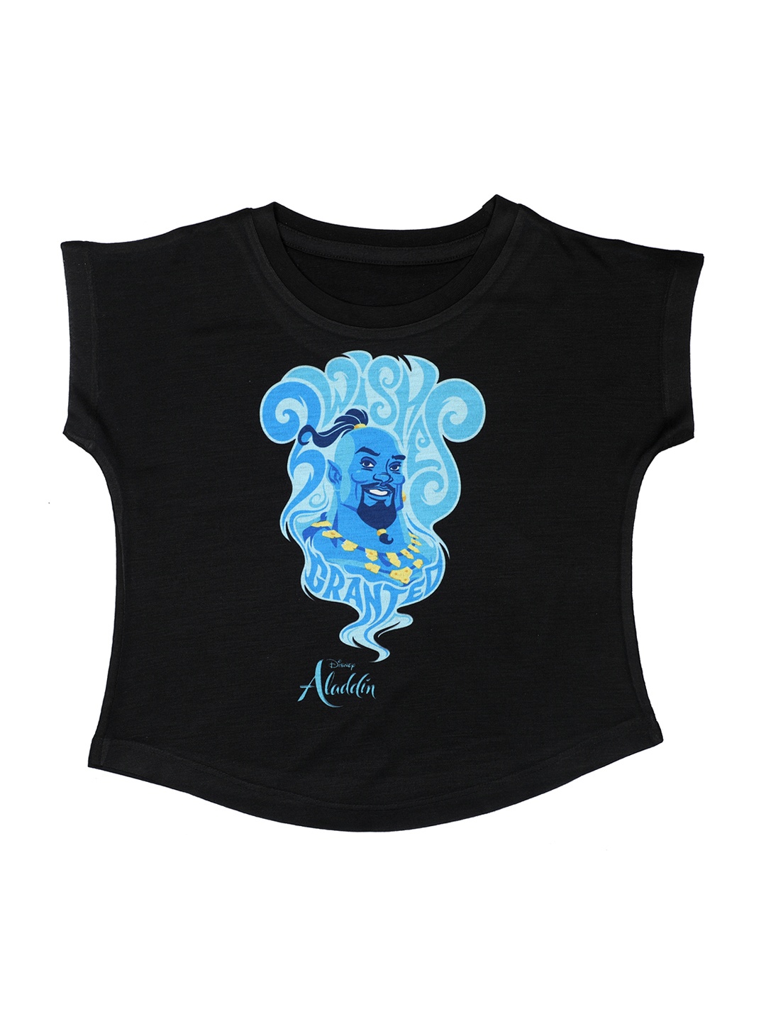 

Disney by Wear Your Mind Girls Black & Blue Printed Round Neck T-shirt