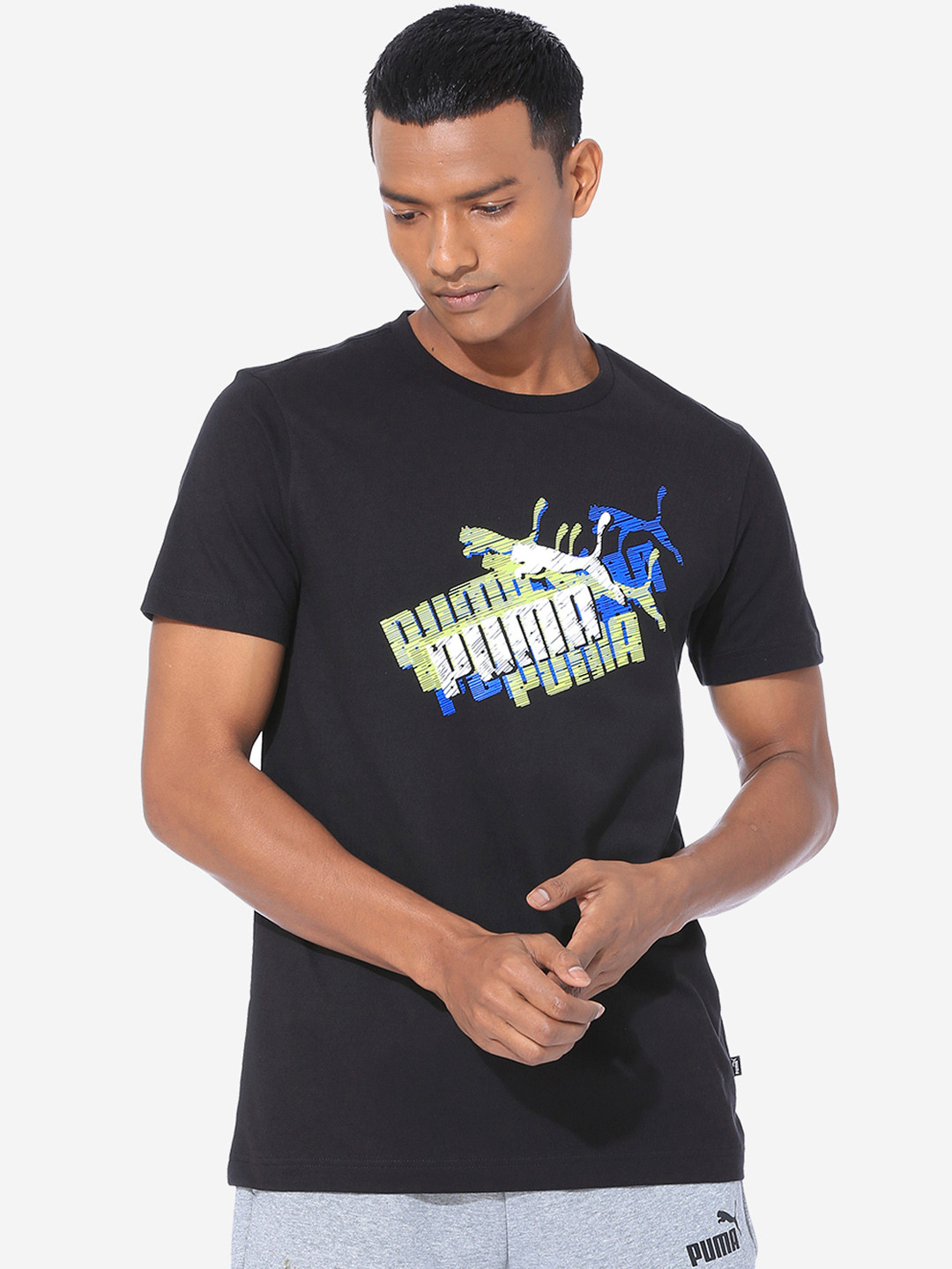 

Puma Men Black Printed Round Neck Graphic Tee II Sports T-shirt