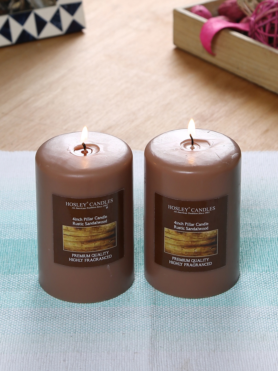 

HOSLEY Set of 2 Brown Solid Rustic Sandalwood Pillar Candles