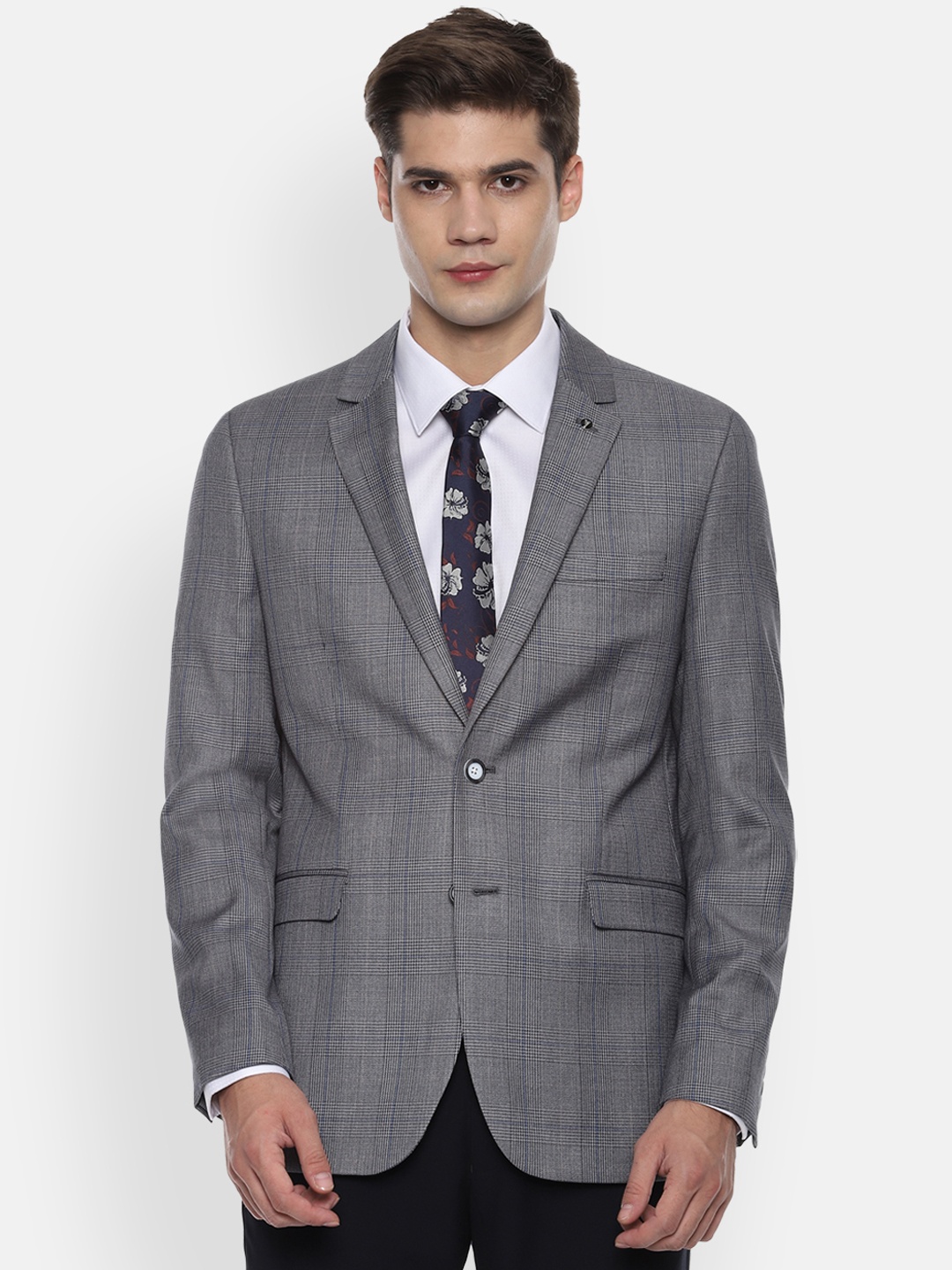 

Van Heusen Men Grey Checked Slim-Fit Single-Breasted Blazer