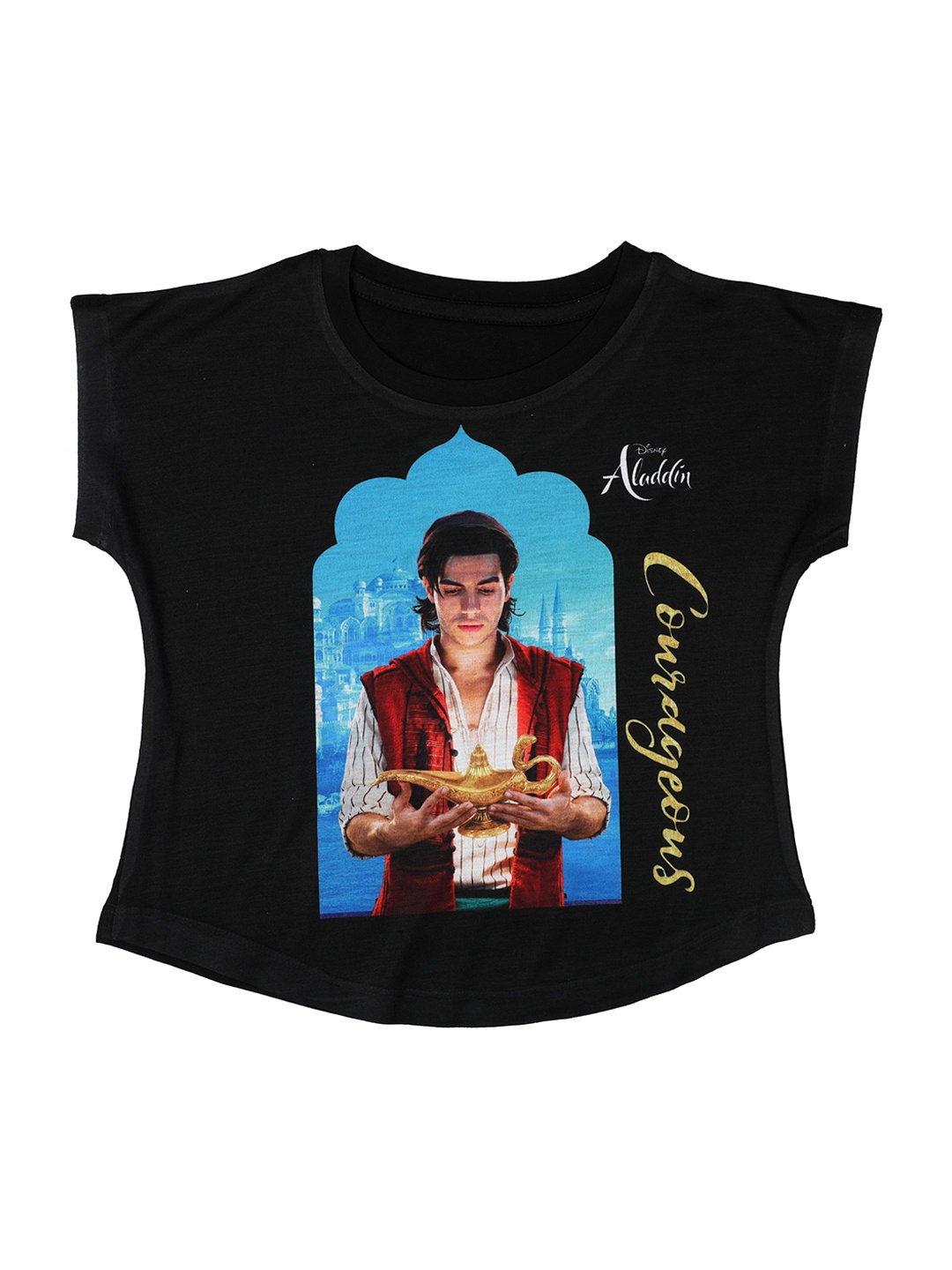 

Disney by Wear Your Mind Girls Black & Blue Printed Round Neck T-shirt