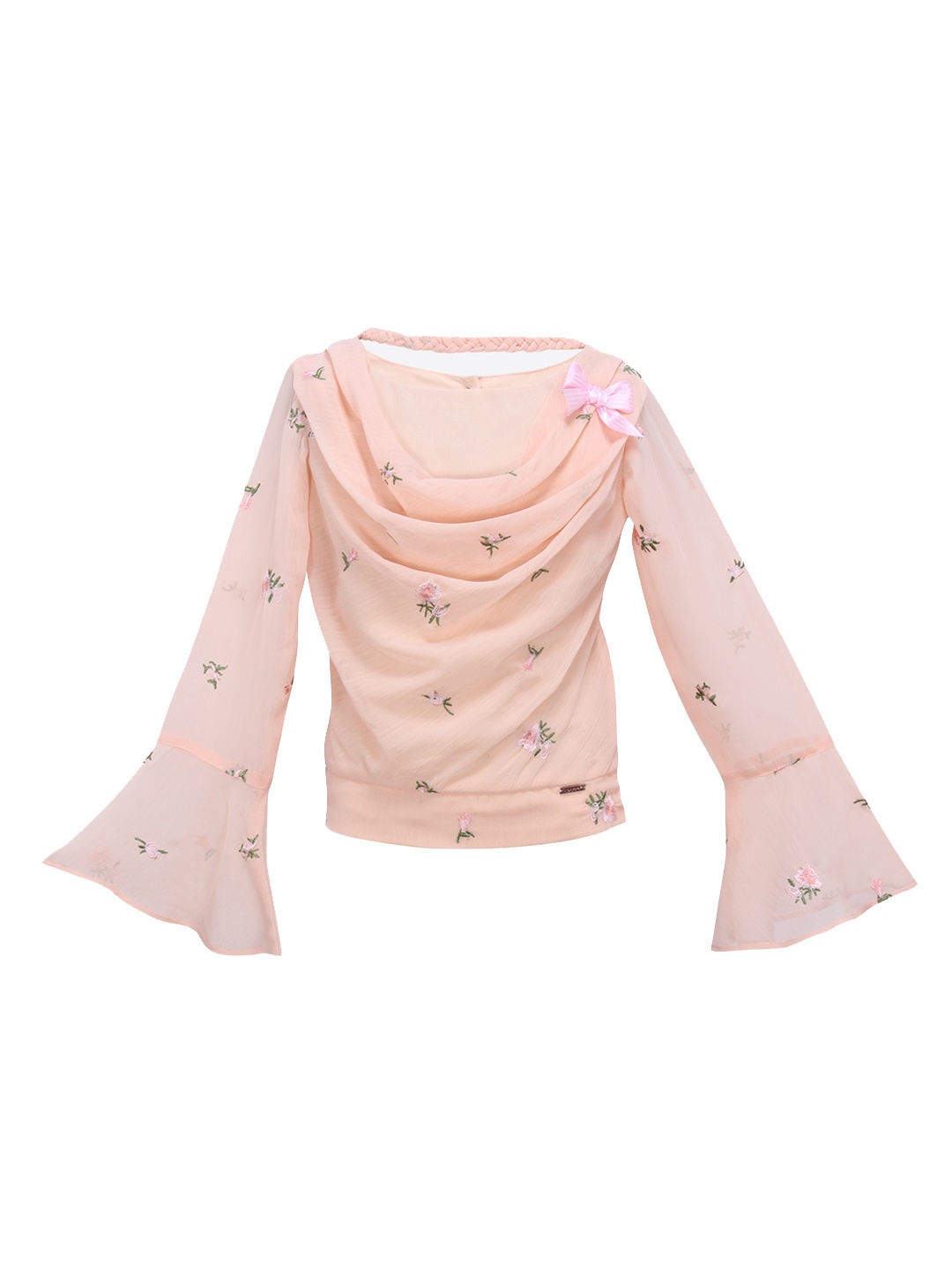 

CUTECUMBER Girls Peach-Coloured Embroidered Knitted Top