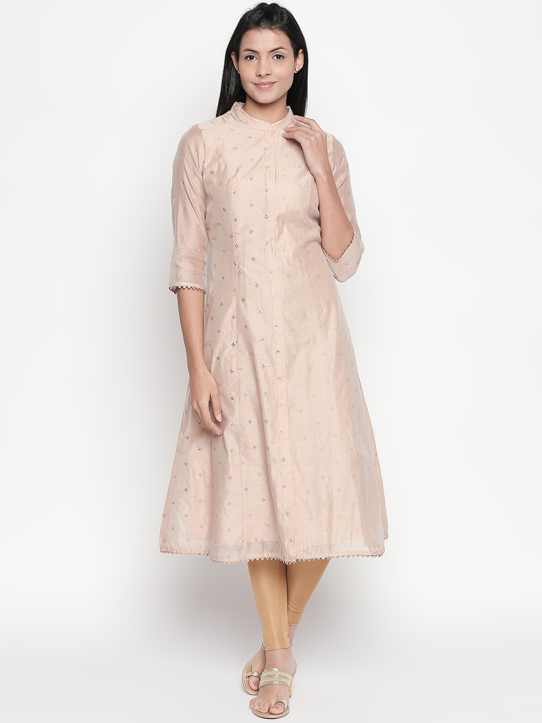

RANGMANCH BY PANTALOONS Women Beige Embellished A-Line Kurta