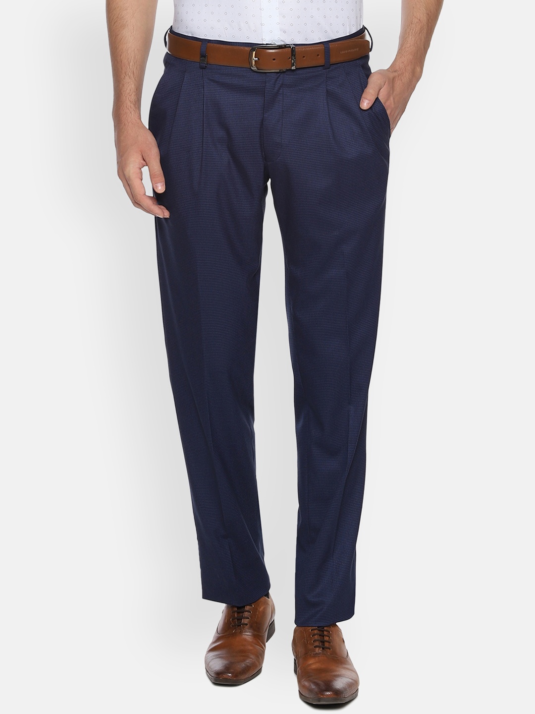 

Louis Philippe Men Navy Blue Regular Fit Self Design Formal Trousers