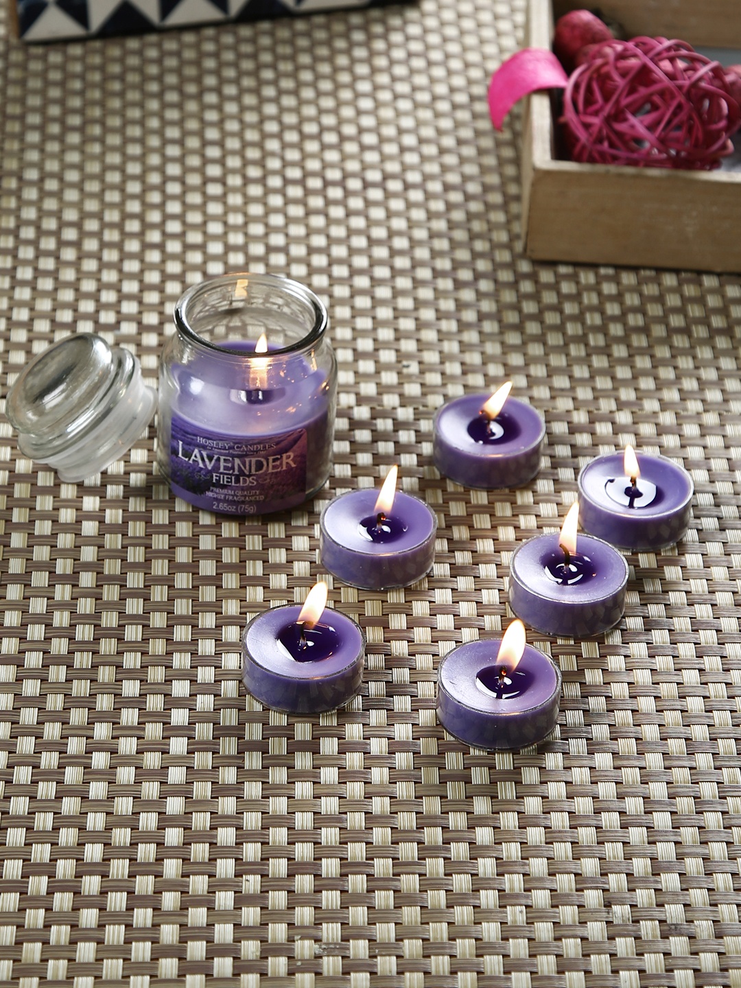 

HOSLEY Set of 7 Purple Lavender Fields Scented Jar Candle With Tealights