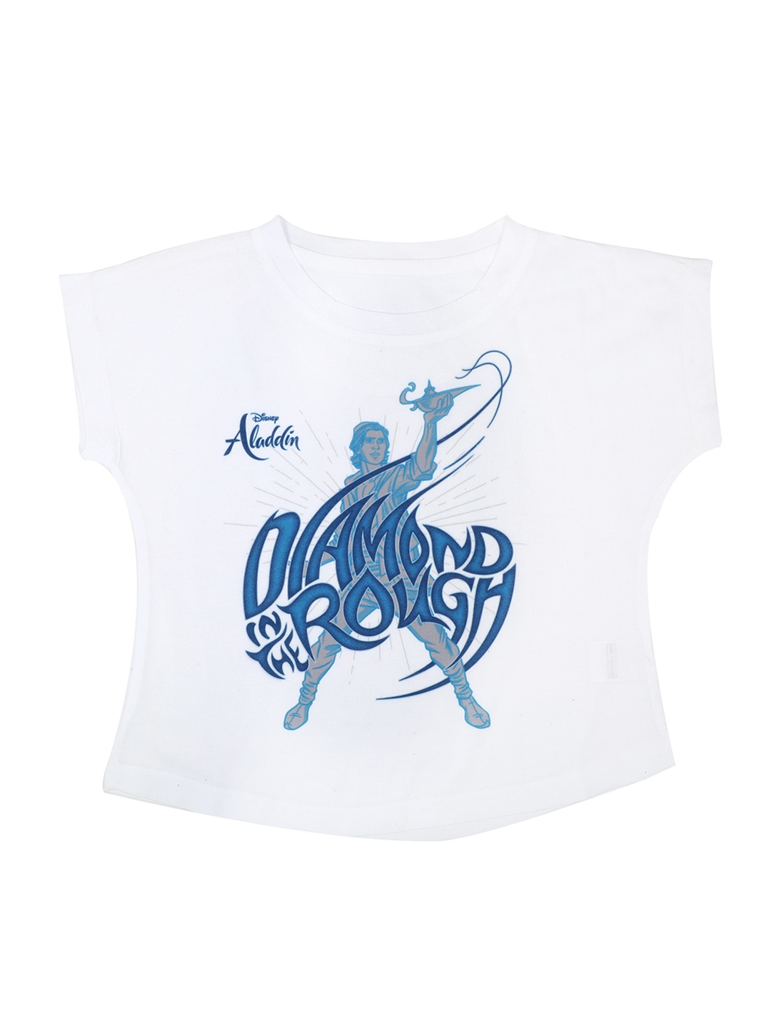 

Disney by Wear Your Mind Girls White & Blue Printed Round Neck T-shirt