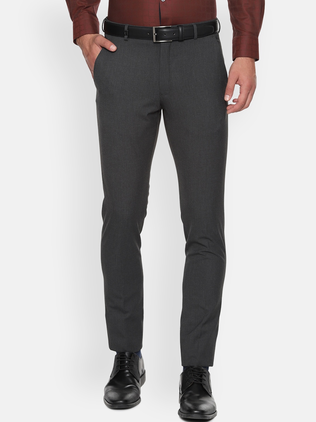 

Louis Philippe Men Grey Slim Fit Solid Formal Trousers