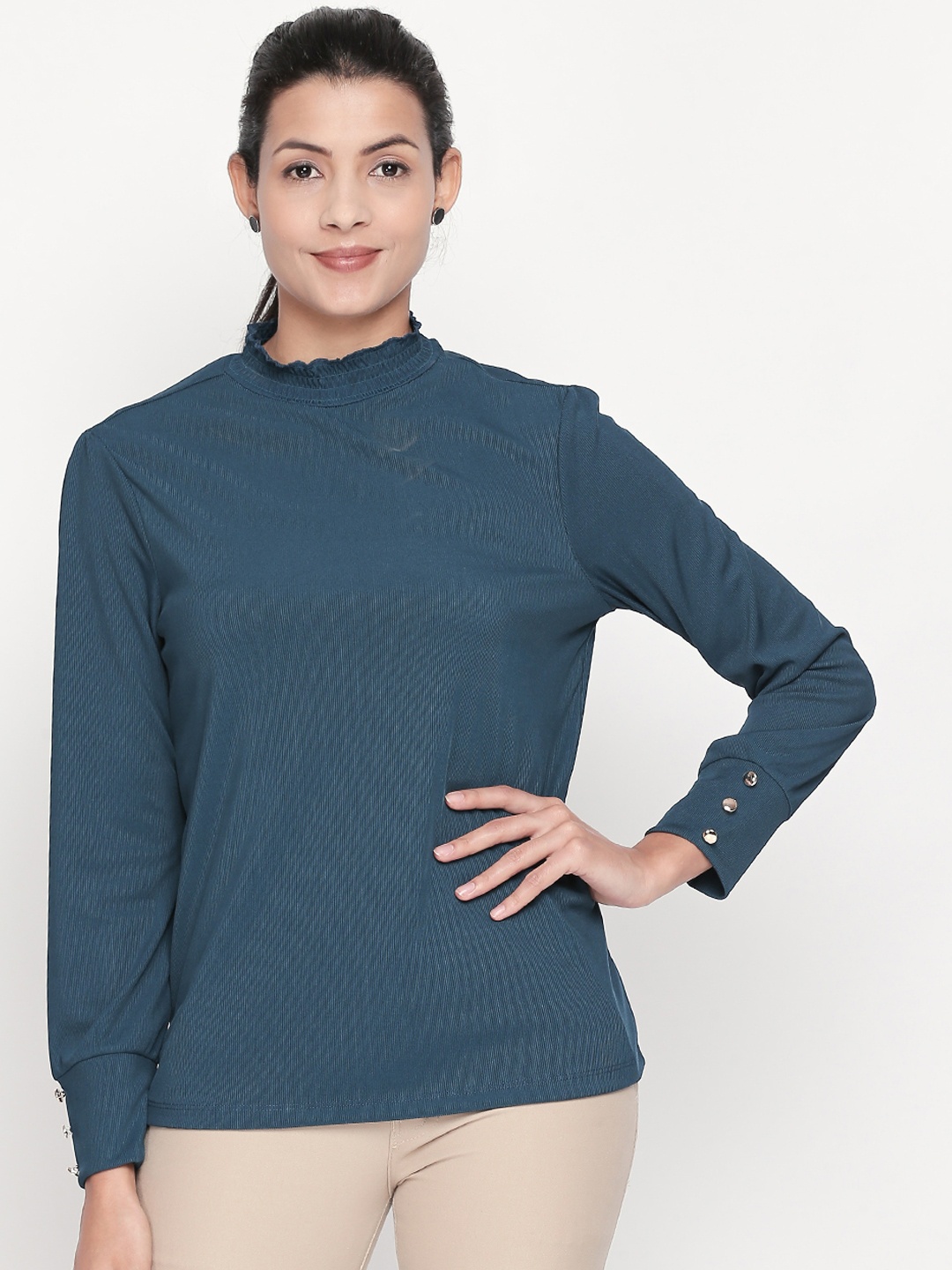 

Annabelle by Pantaloons Women Teal Blue Solid Top