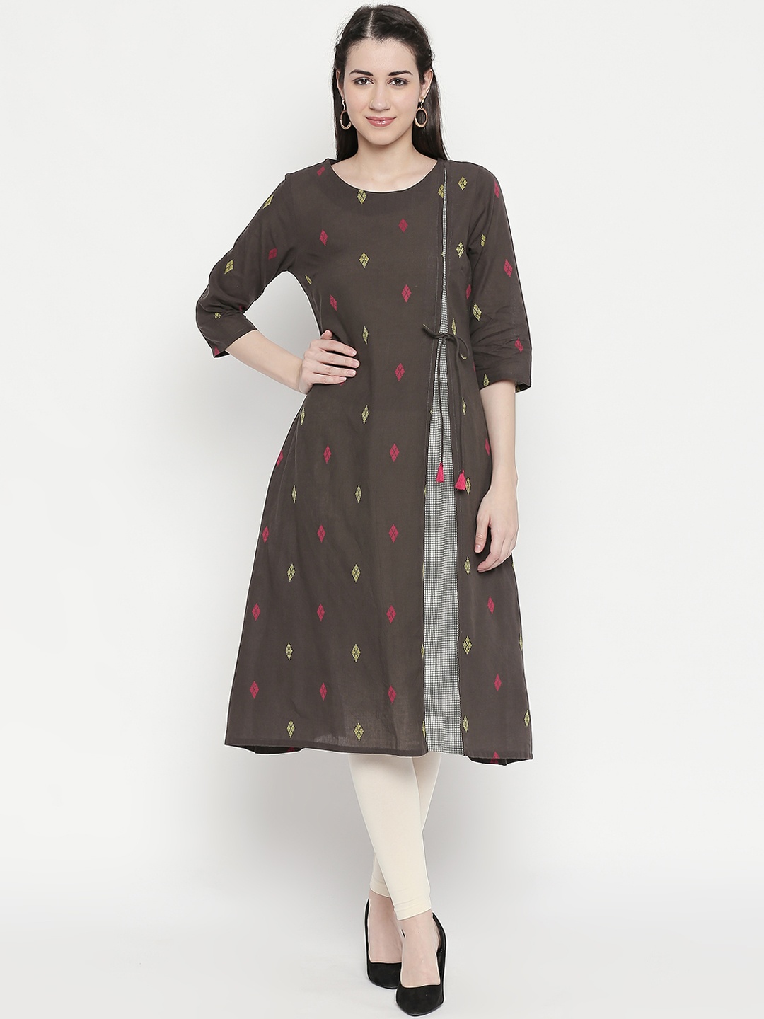 

RANGMANCH BY PANTALOONS Women Taupe Printed A-Line Kurta