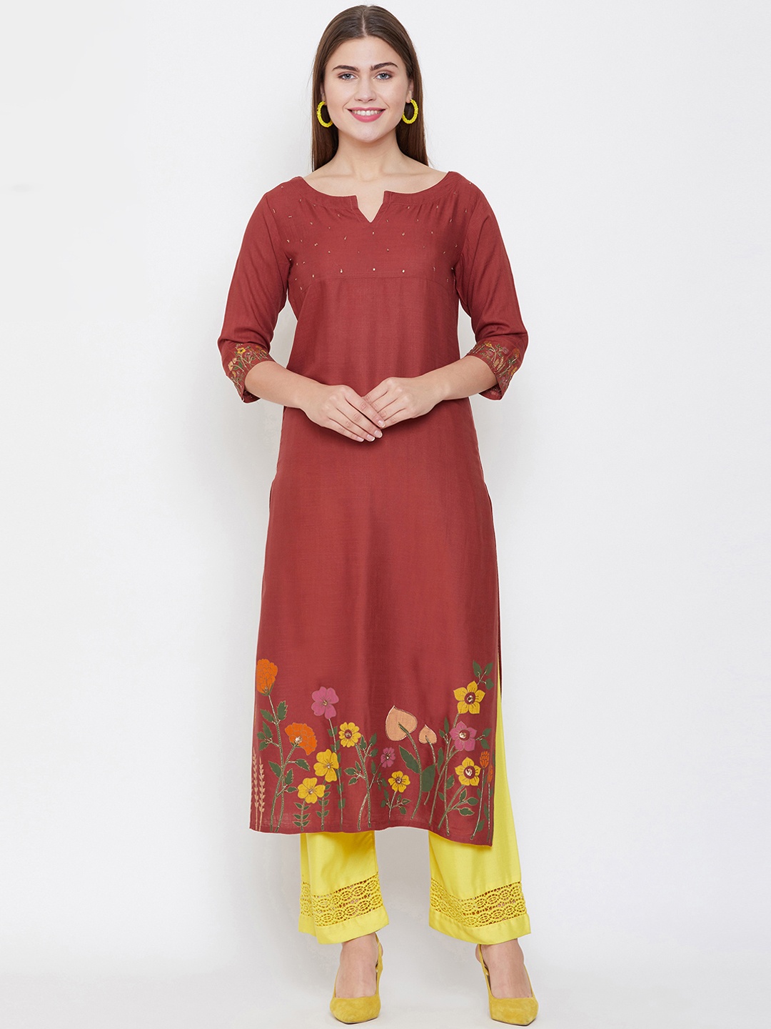 

Prakhya Women Red Solid Straight Kurta