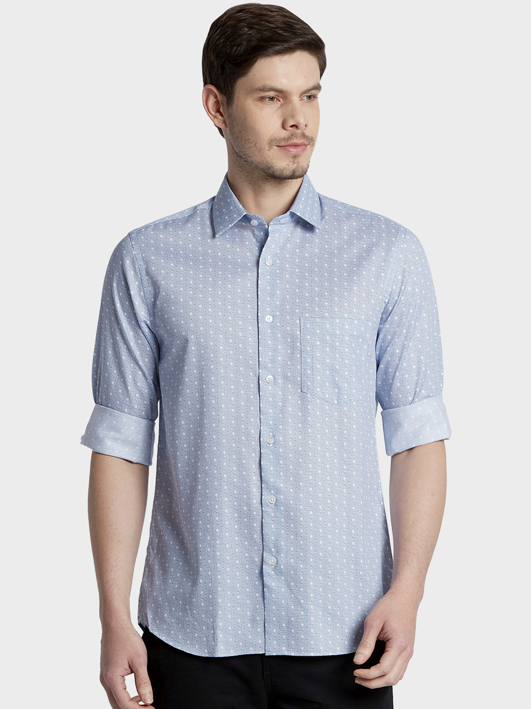 

ColorPlus Men Blue Tailored Fit Printed Casual Shirt