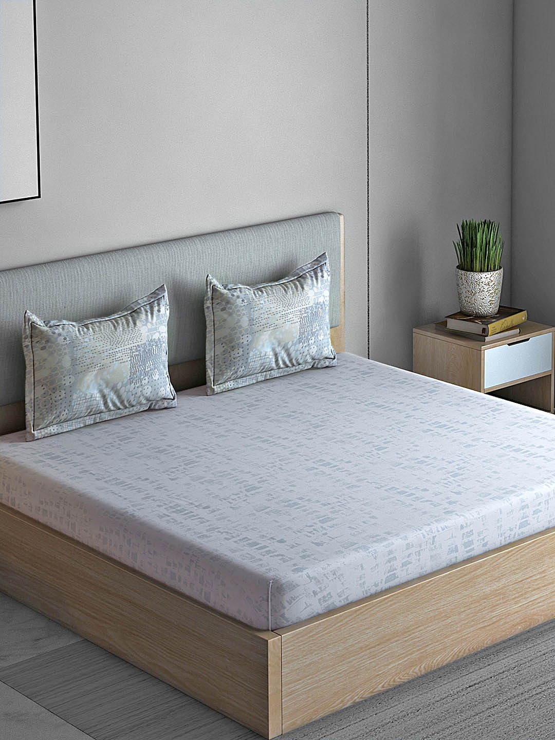 

Boutique Living India Grey Abstract 300 TC Cotton 1 Queen Bedsheet with 2 Pillow Covers