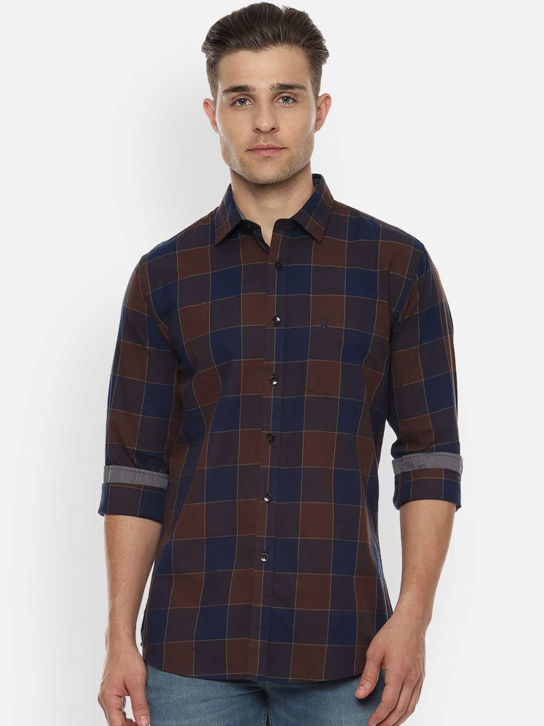 

Allen Solly Men Navy Blue & Brown Slim Fit Checked Casual Shirt