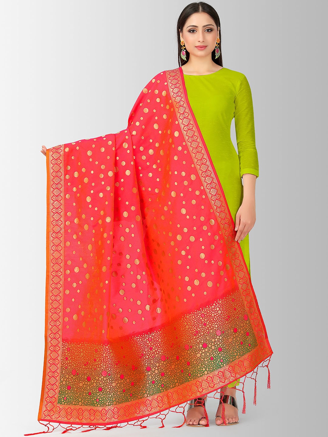 

MIMOSA Coral Pink Woven Design Dupatta