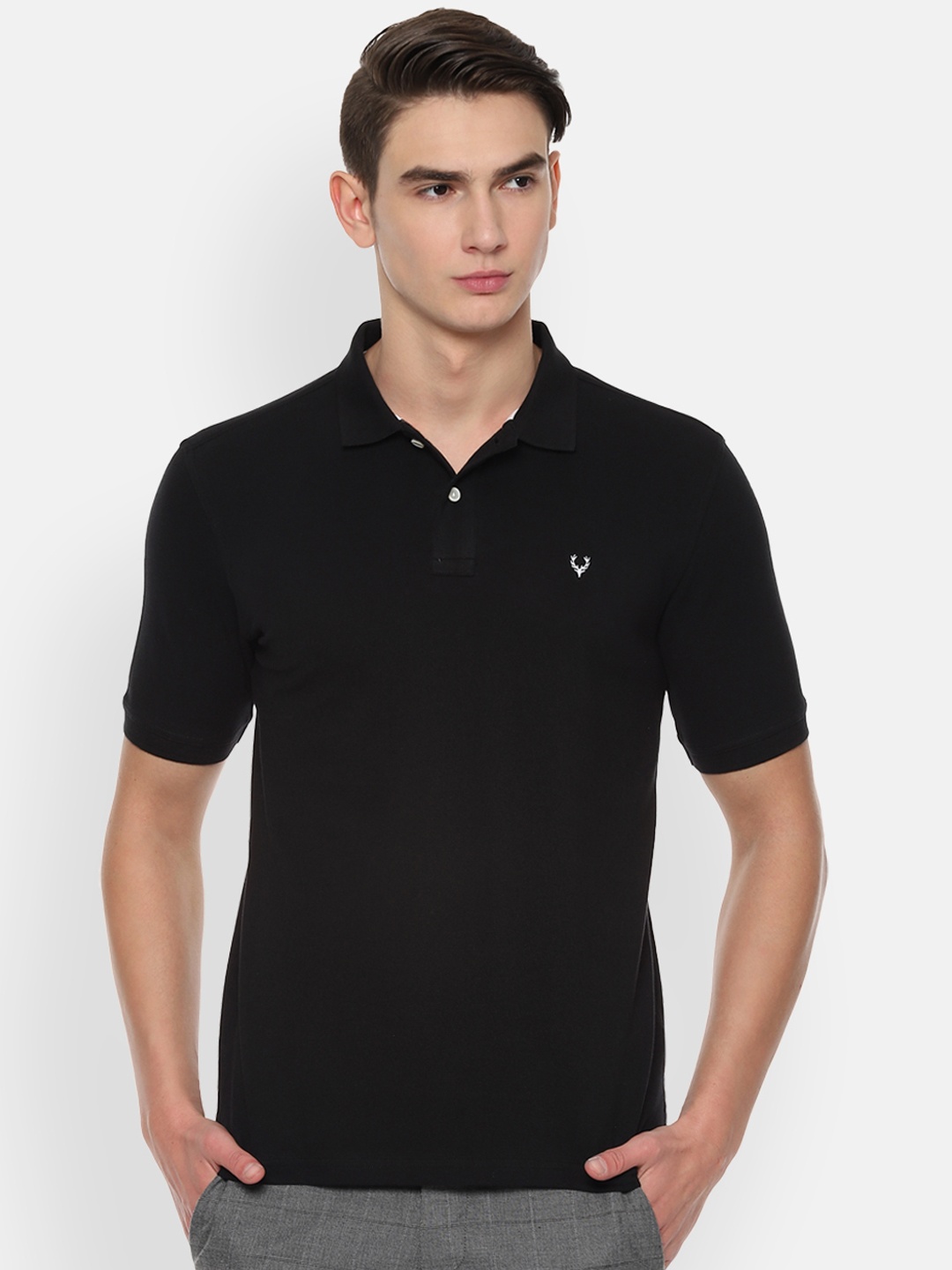 

Allen Solly Men Black Solid Polo Collar Pure Cotton T-shirt