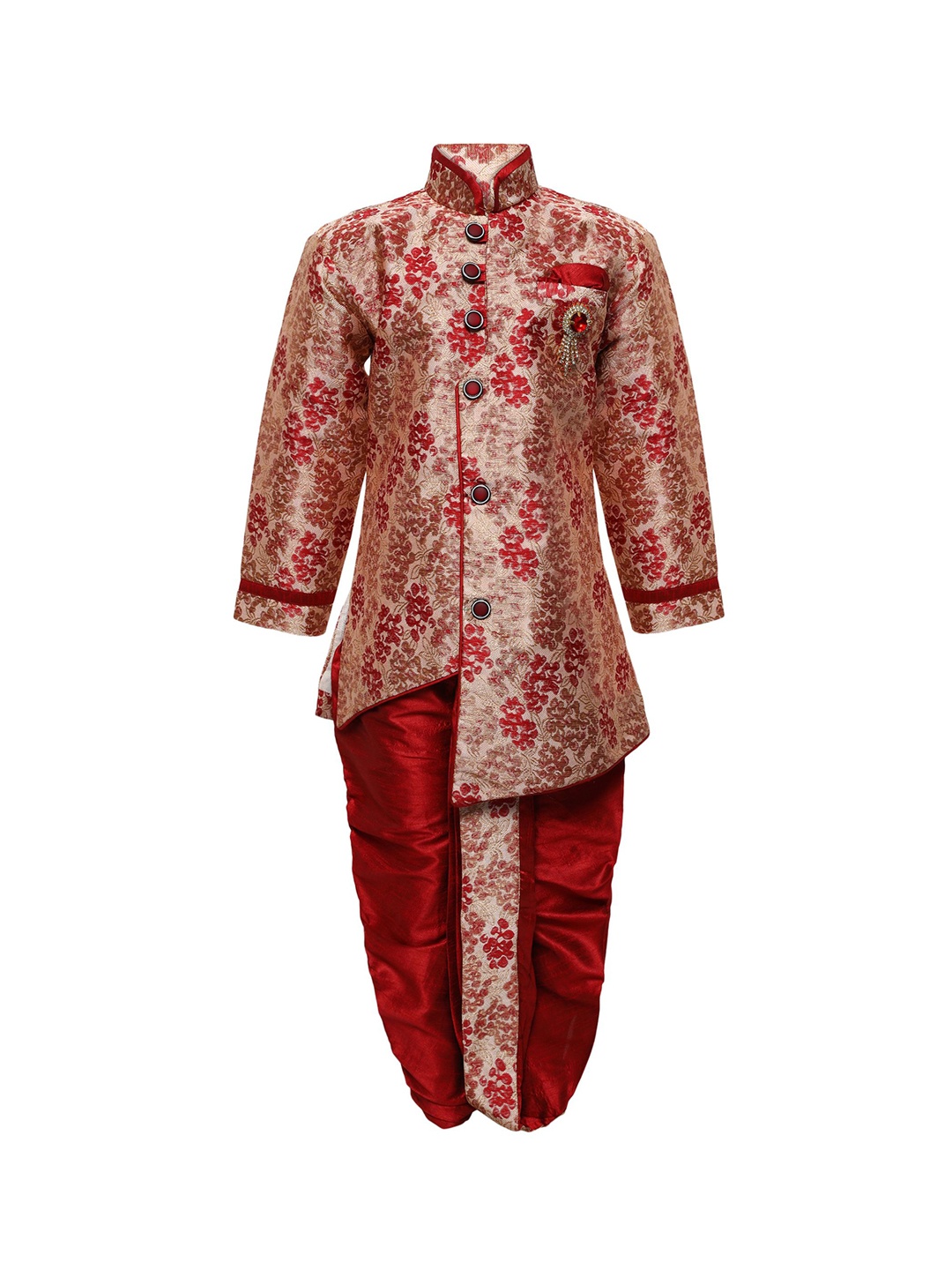 

Aj DEZInES Boys Maroon Silk Woven Design Sherwani Set