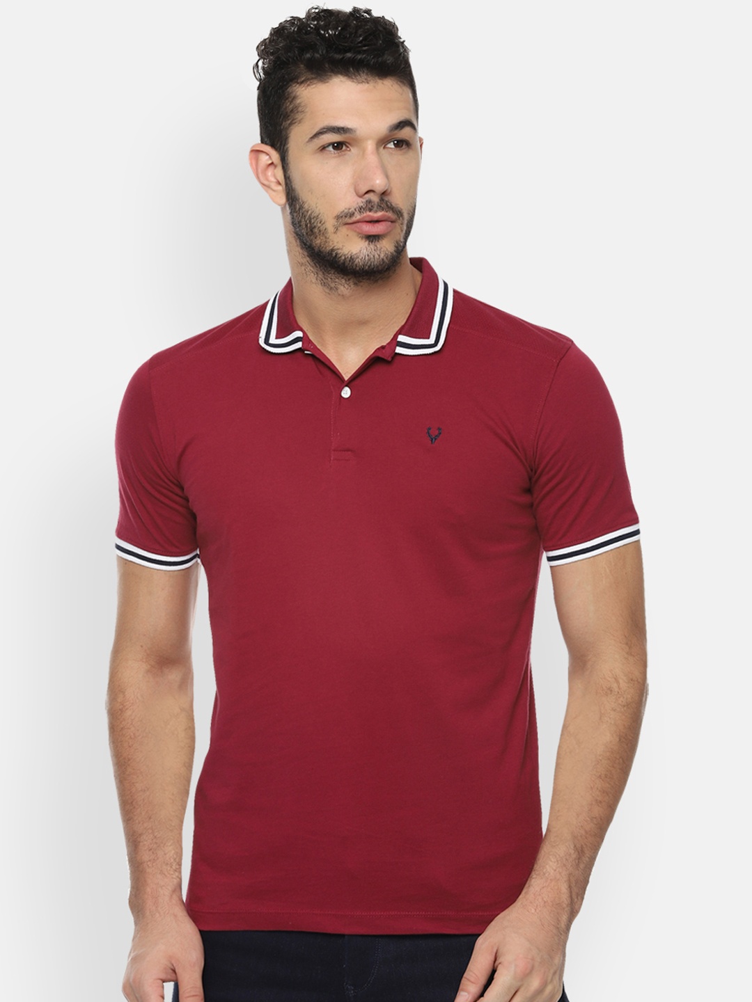 

Allen Solly Sport Men Maroon Solid Polo Collar Pure Cotton T-shirt