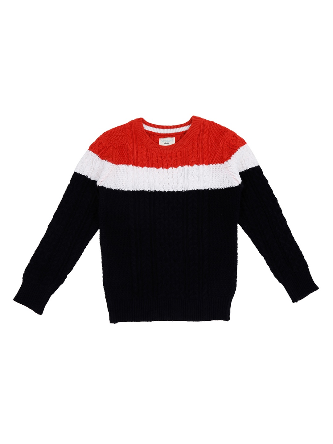 

Pantaloons Junior Boys Navy Blue & Orange Striped Sweater