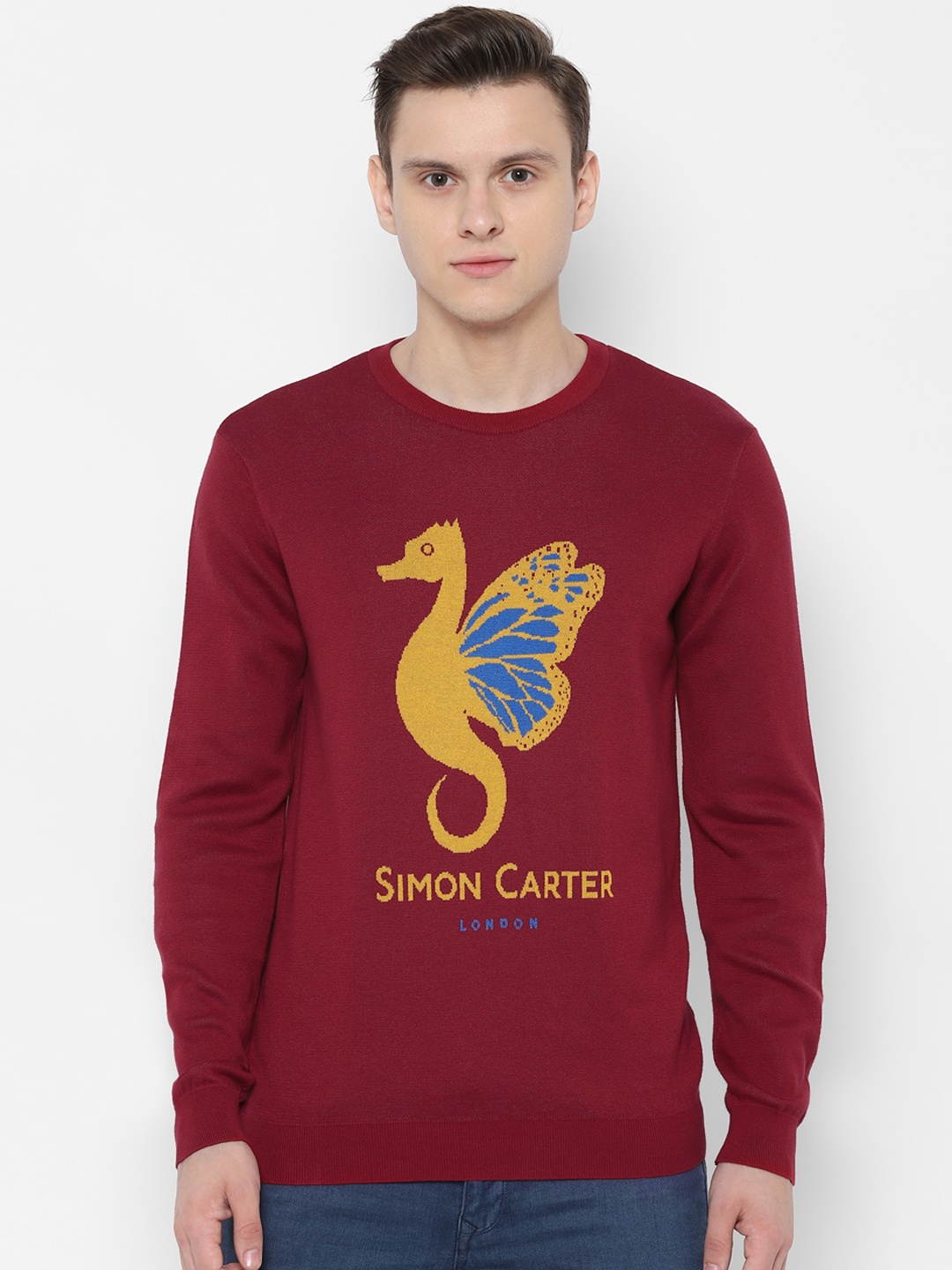 

SIMON CARTER LONDON Men Maroon Printed Sweater