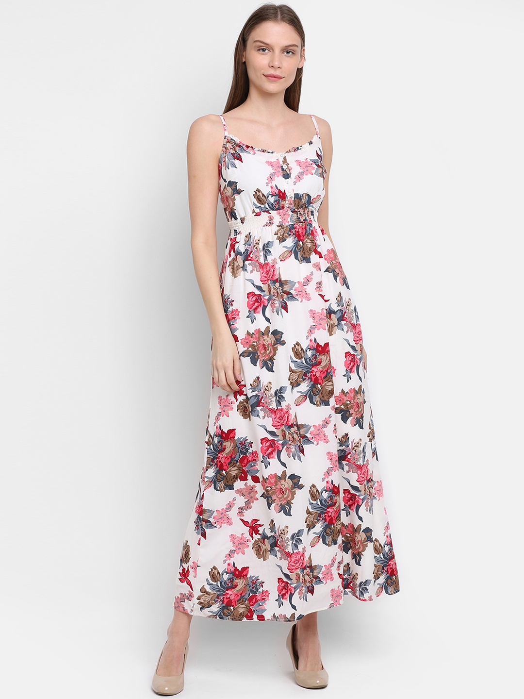 

Rute Women White & Pink Floral Printed Fit and Flare Dress