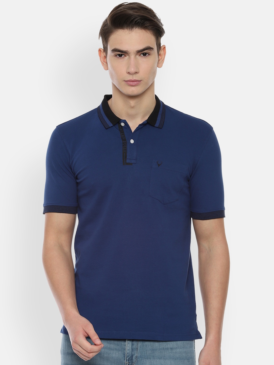 

Allen Solly Men Navy Blue Solid Polo Collar T-shirt
