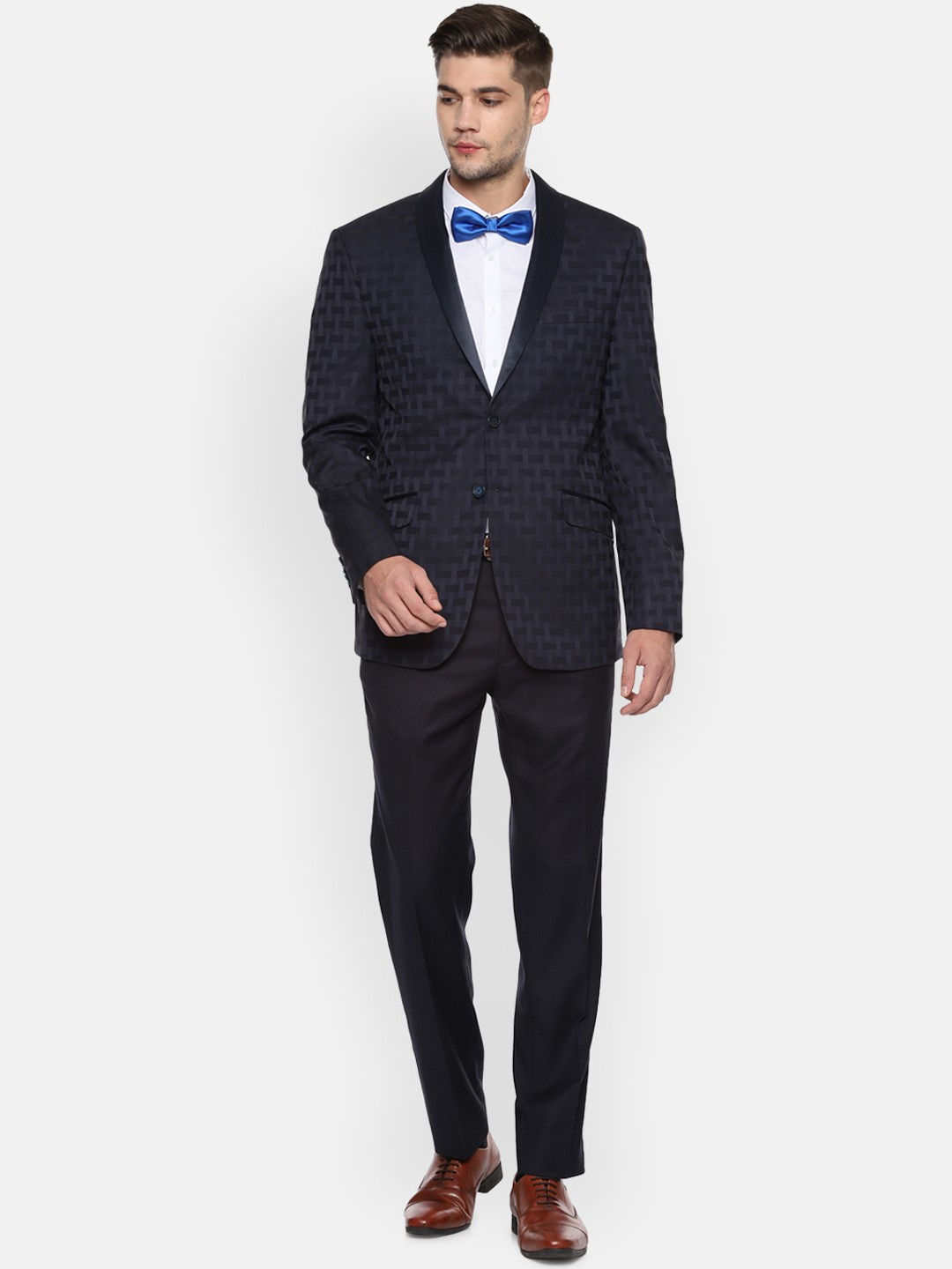 

Van Heusen Men Navy Blue Printed Slim-Fit Tuxedo Suit